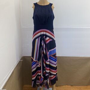 Roz & Ali Dressbarn Stripe Scarf Print Asymmetrical Midi Dress‎ Size 8.Casual